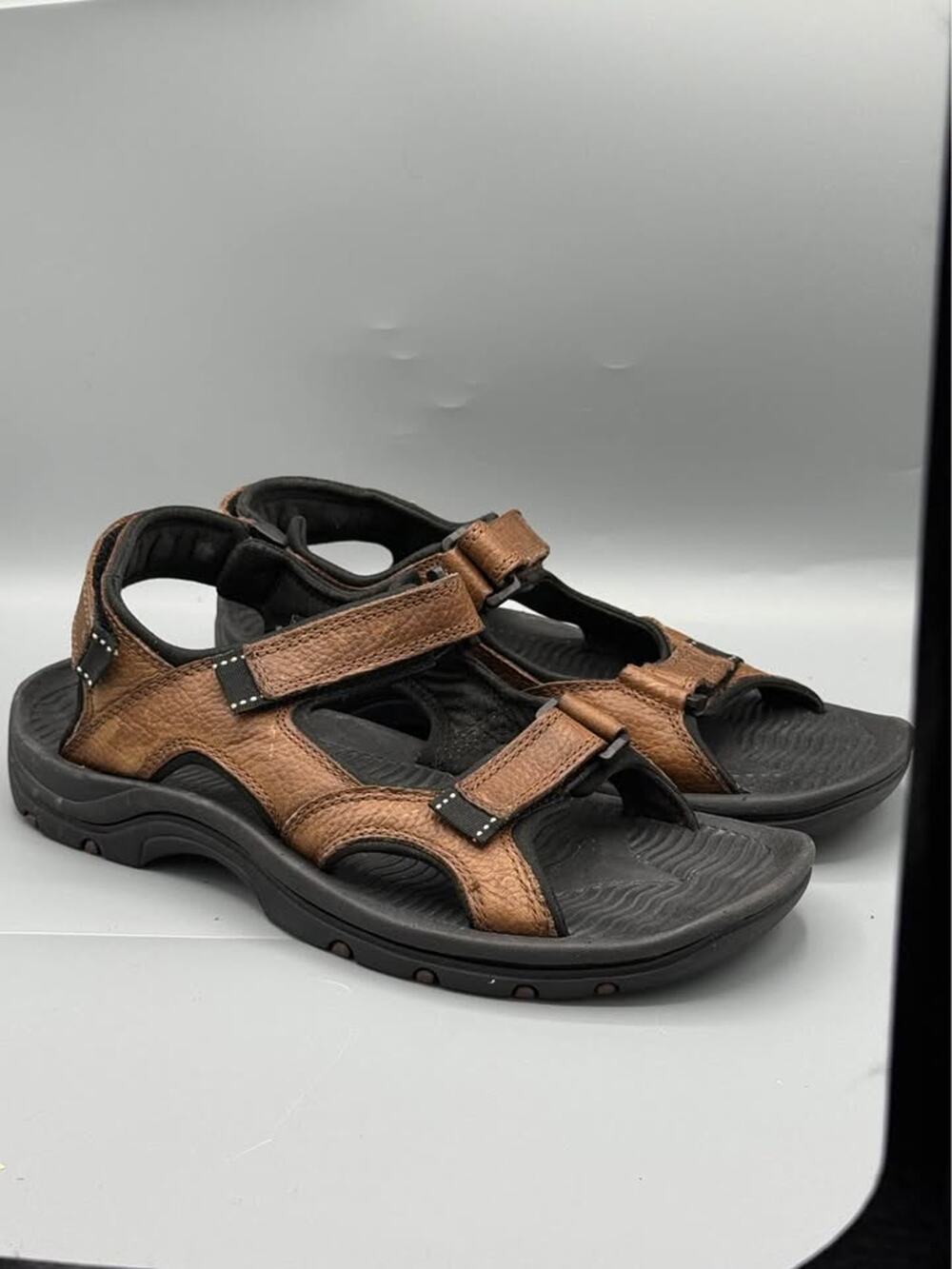 Lands’ End Men’s Leather Hiking Sandals Brown Adjustable Straps Size 10